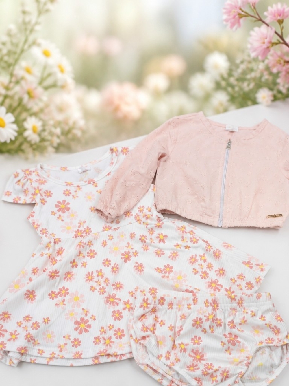 Kenzie Baby Girl Floral Dress Set with Light Pink Jacket Sz 18 Months NEW